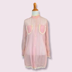 Vintage sheer pink and lace button down